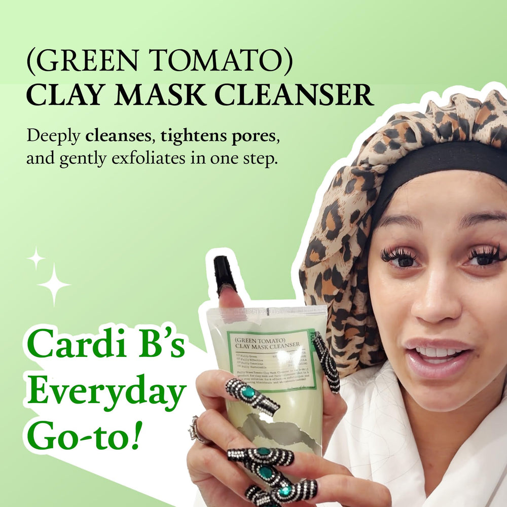 FULLY Green Tomato Clay Mask Cleanser application on face demonstrates gentle cleansing action.