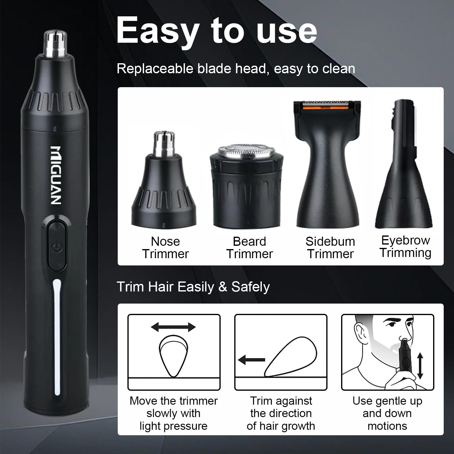 Fululuer nose-trimmer-usb-charging emphasizes USB-C charging for quick recharges