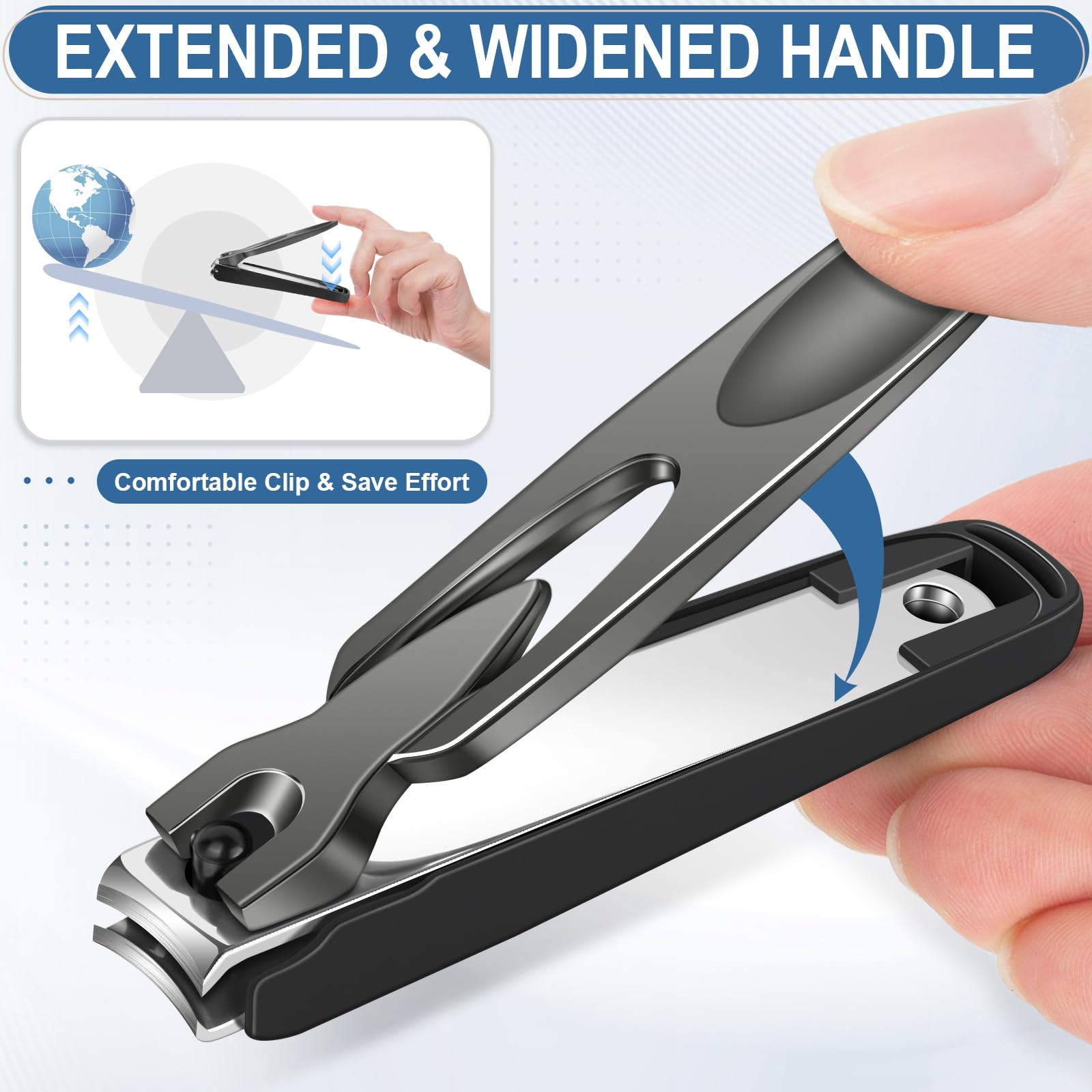 FULUNS anti-splash design clippers with catcher keeps nails contained during use.