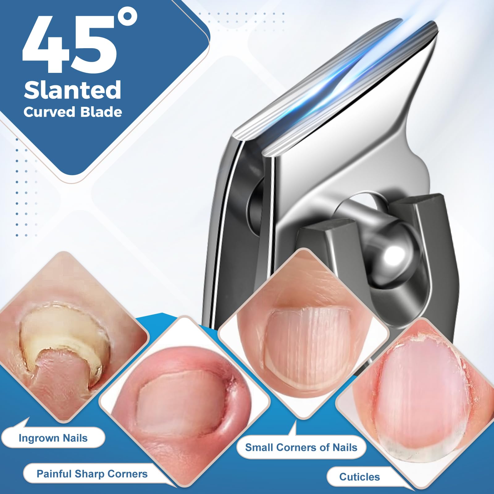 FULUNS ergonomic nail clippers with long non-slip handle reduces clipping effort.