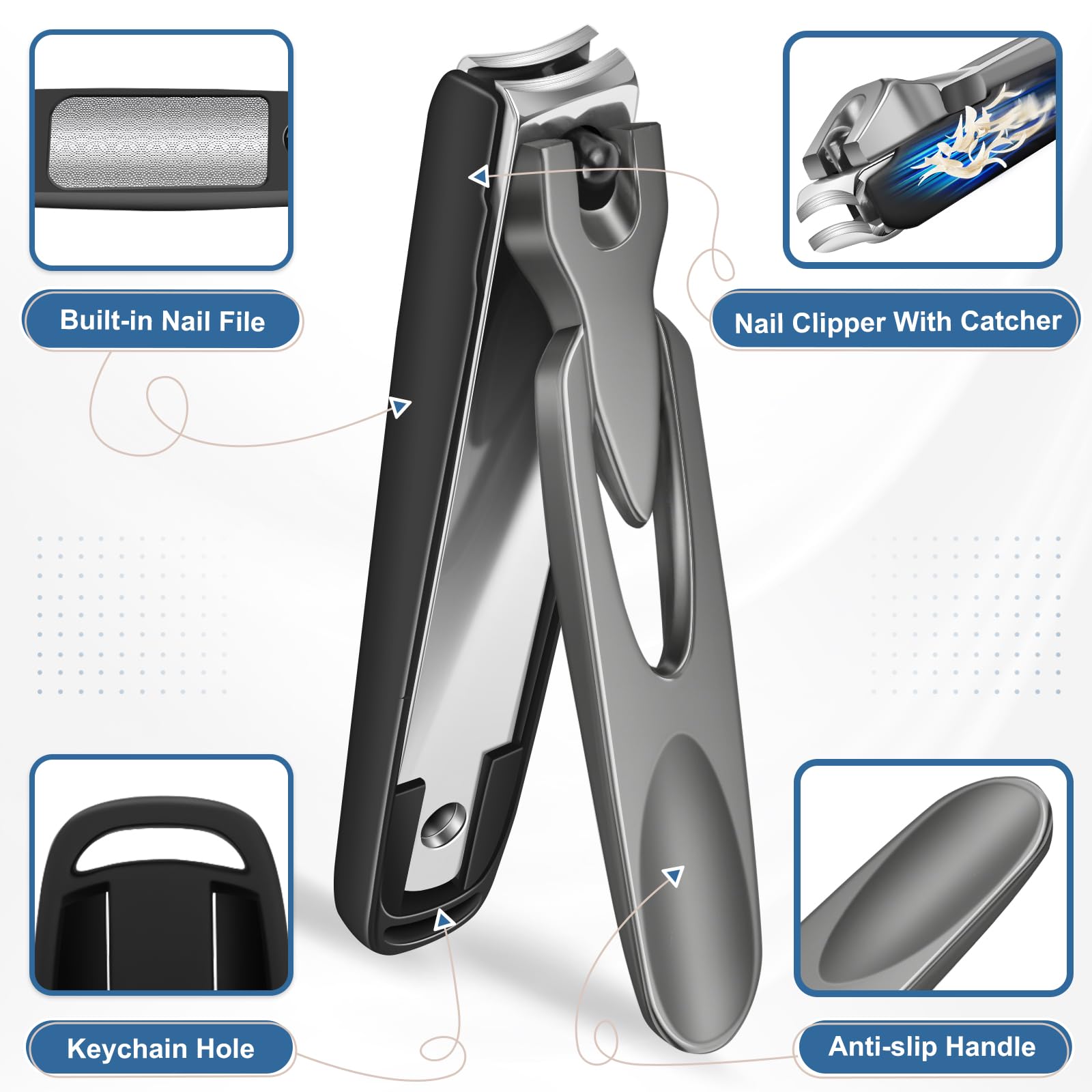 FULUNS heavy-duty nail clippers with catcher prevent splashes and cleanup.