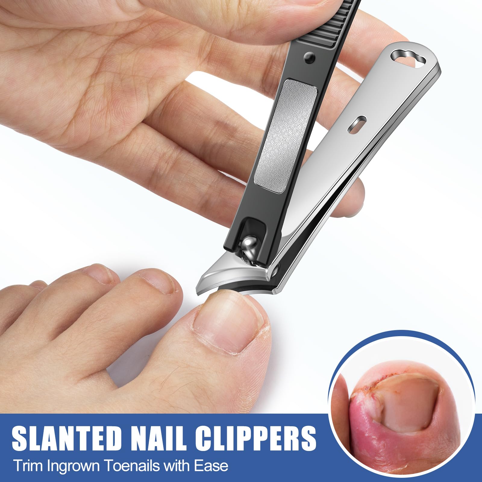 FUMAX angled-cutting-edge clippers cutting ingrown nails smoothly.