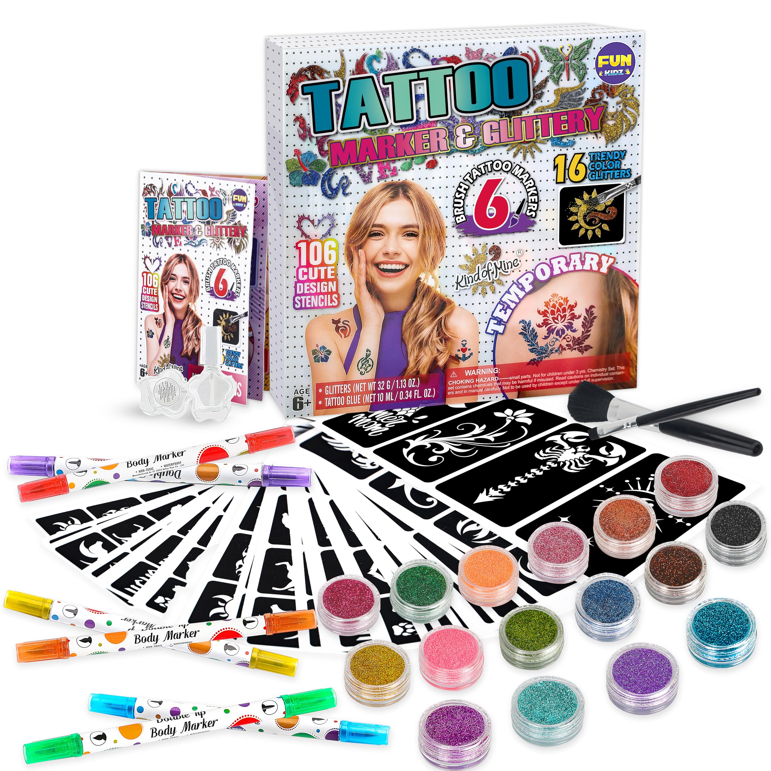FUN KIDZ tattoo kit case and markers for portable kid-friendly body art