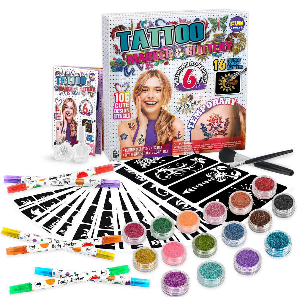 FUN KIDZ tattoo kit case and markers for portable kid-friendly body art