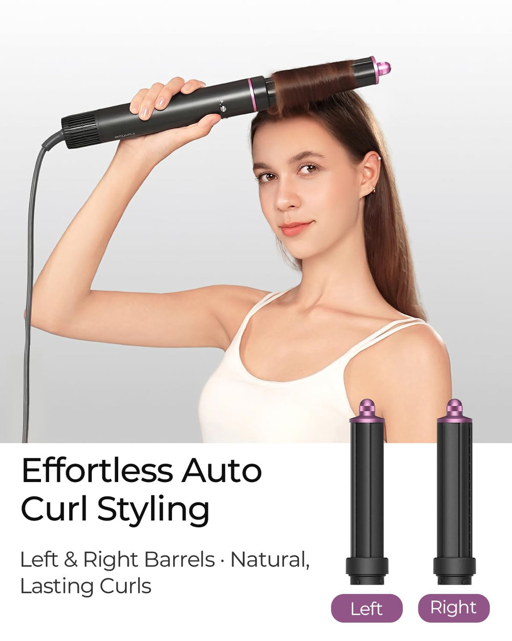 Funflow left curling barrel enabling natural curls with Coanda airflow.