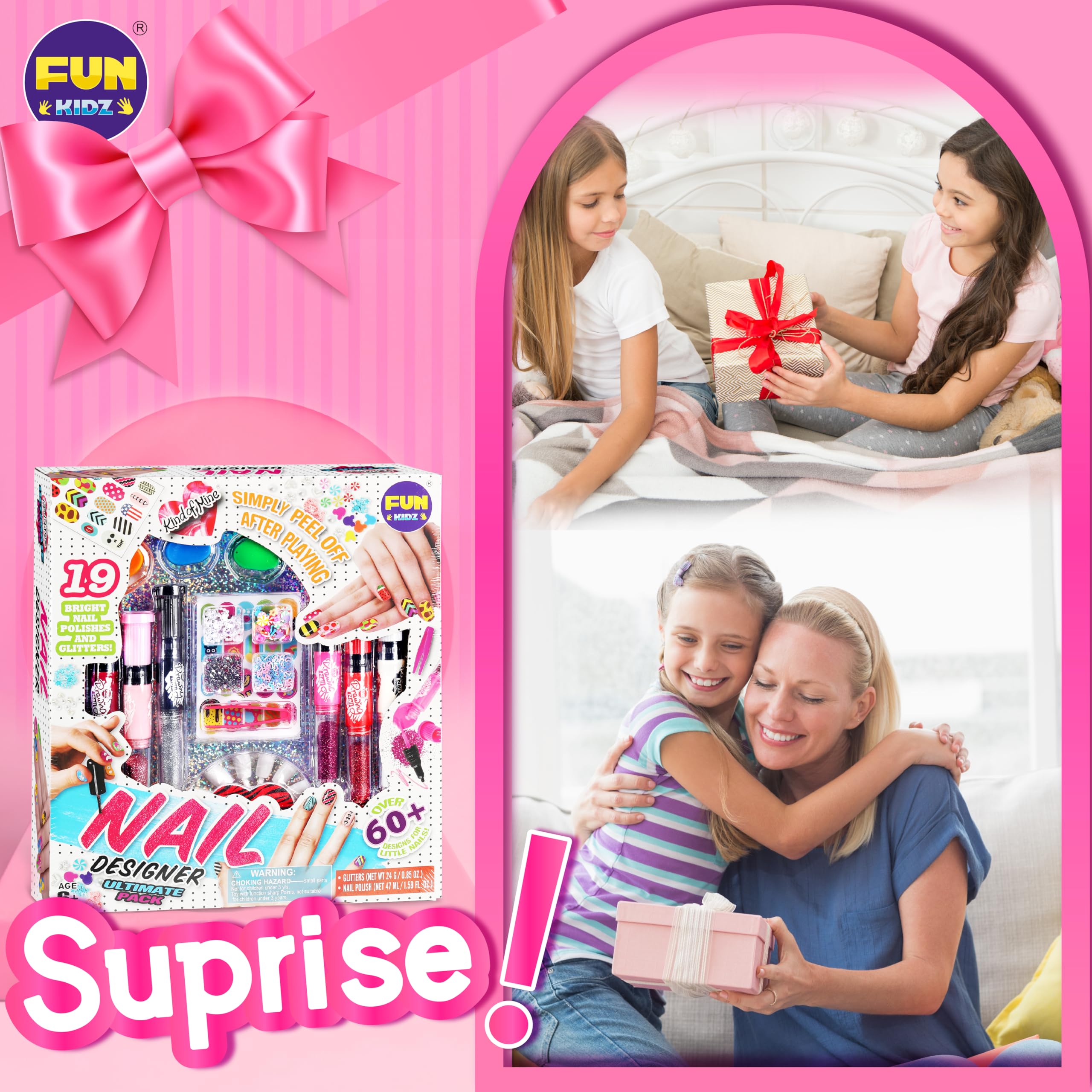 FUNKIDZ Four-style fake nails for versatile manicure options.