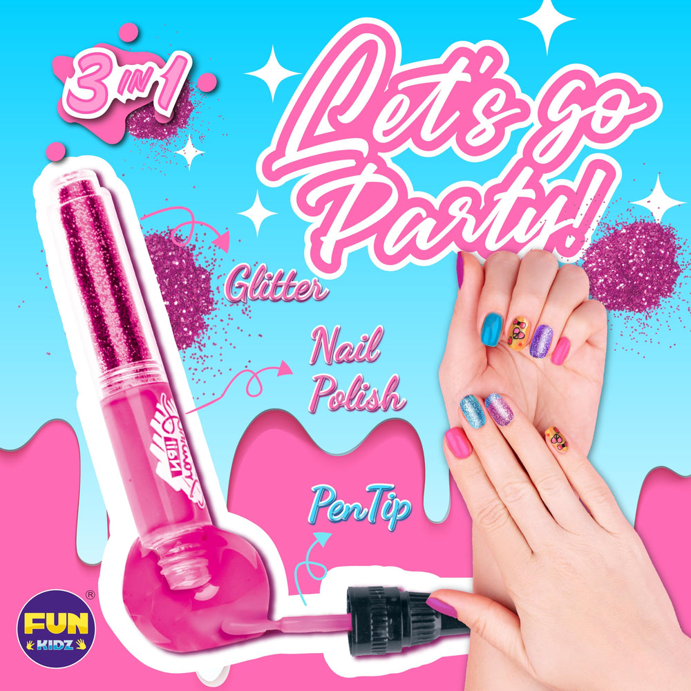 FUNKIDZ Glitter powder and pearl beads for sparkling details.