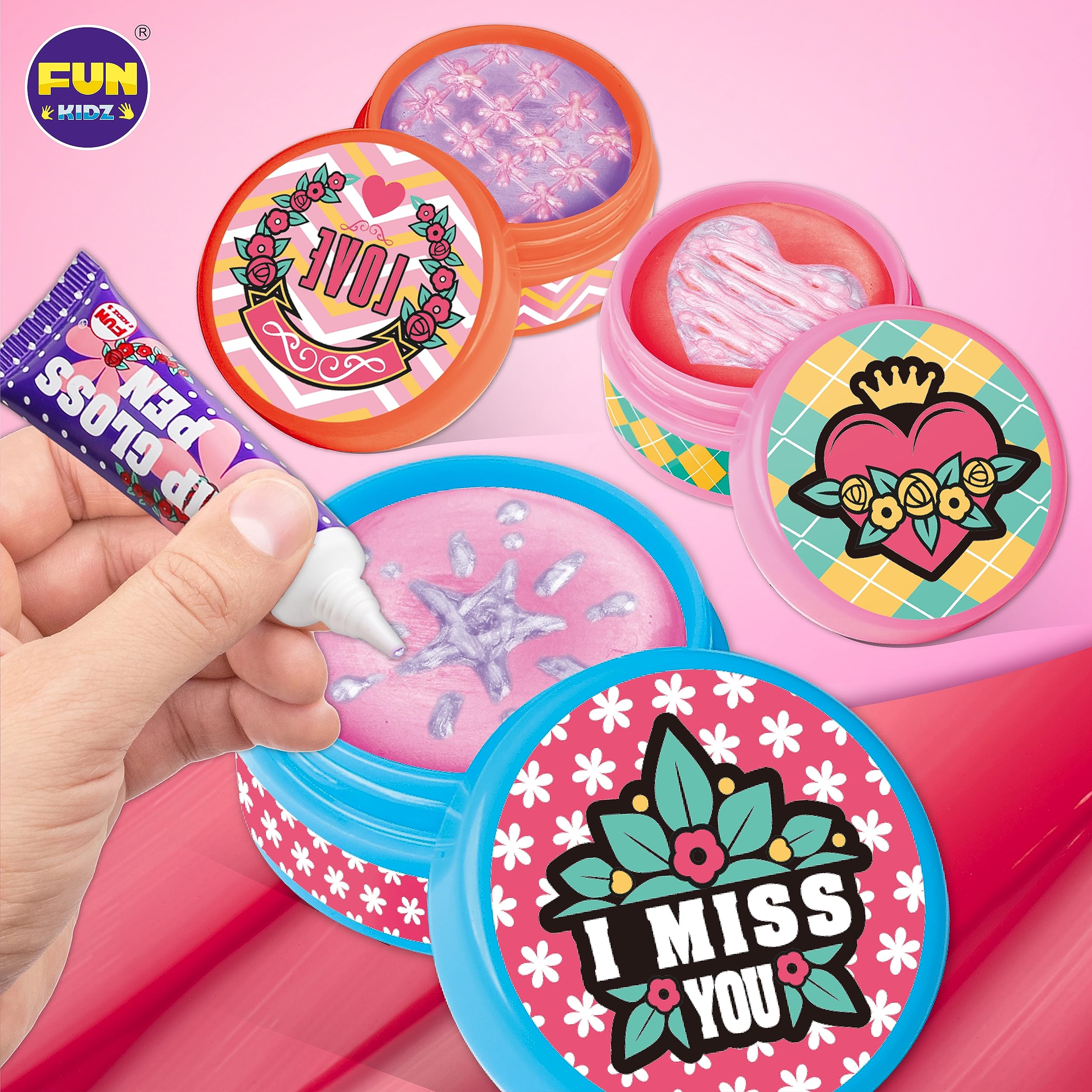 FUN KIDZ lip balm kit pouring action with colorful blends