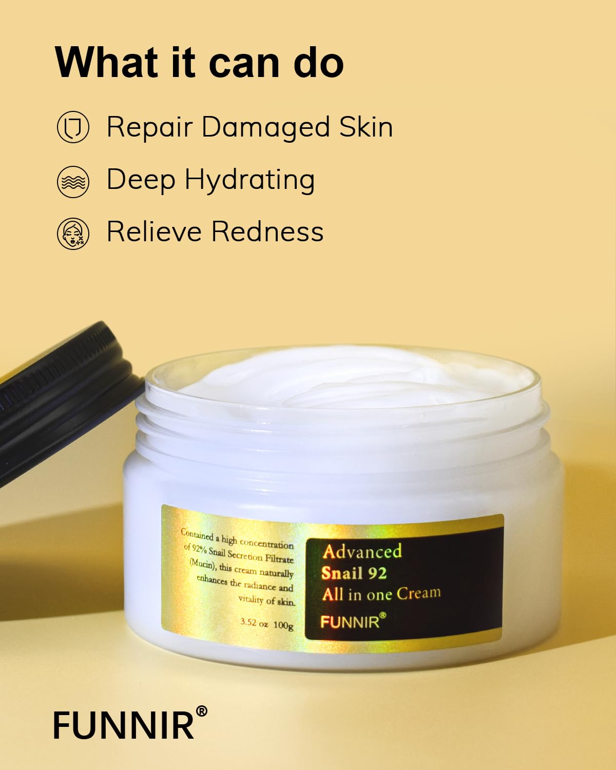 FUNNIR product label highlights hyaluronic acid and betaine benefits.