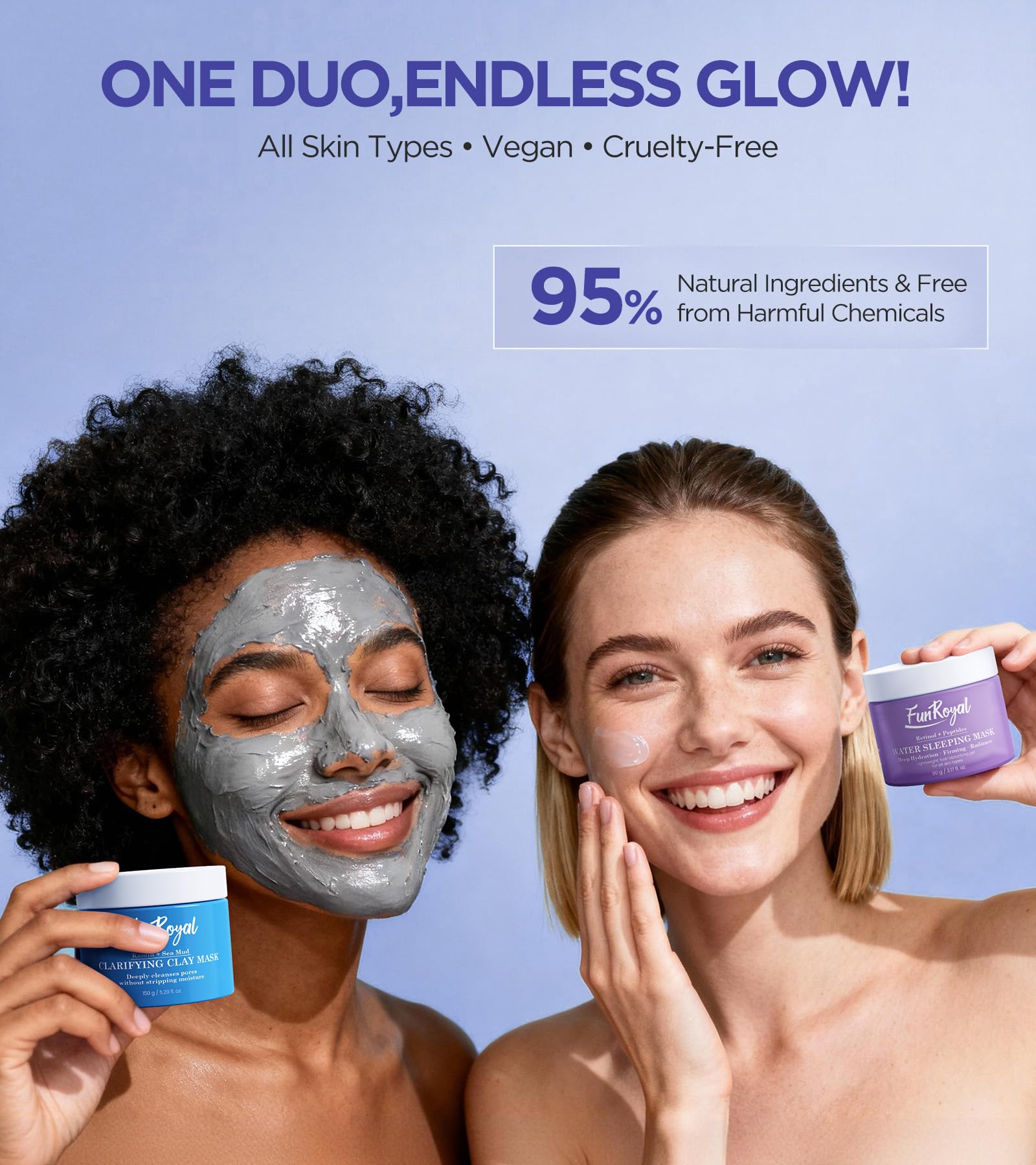 FunRoyal Glow-Boosting Face Masks spa-at-home routine image suggests soothing self-care.