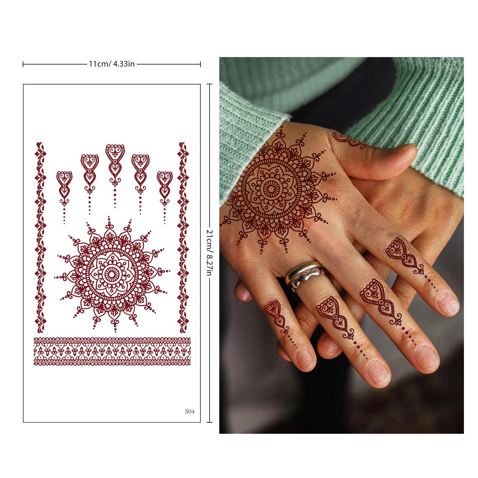 FUNTATTOO brown henna tattoo application process demonstrates easy wet transfer method
