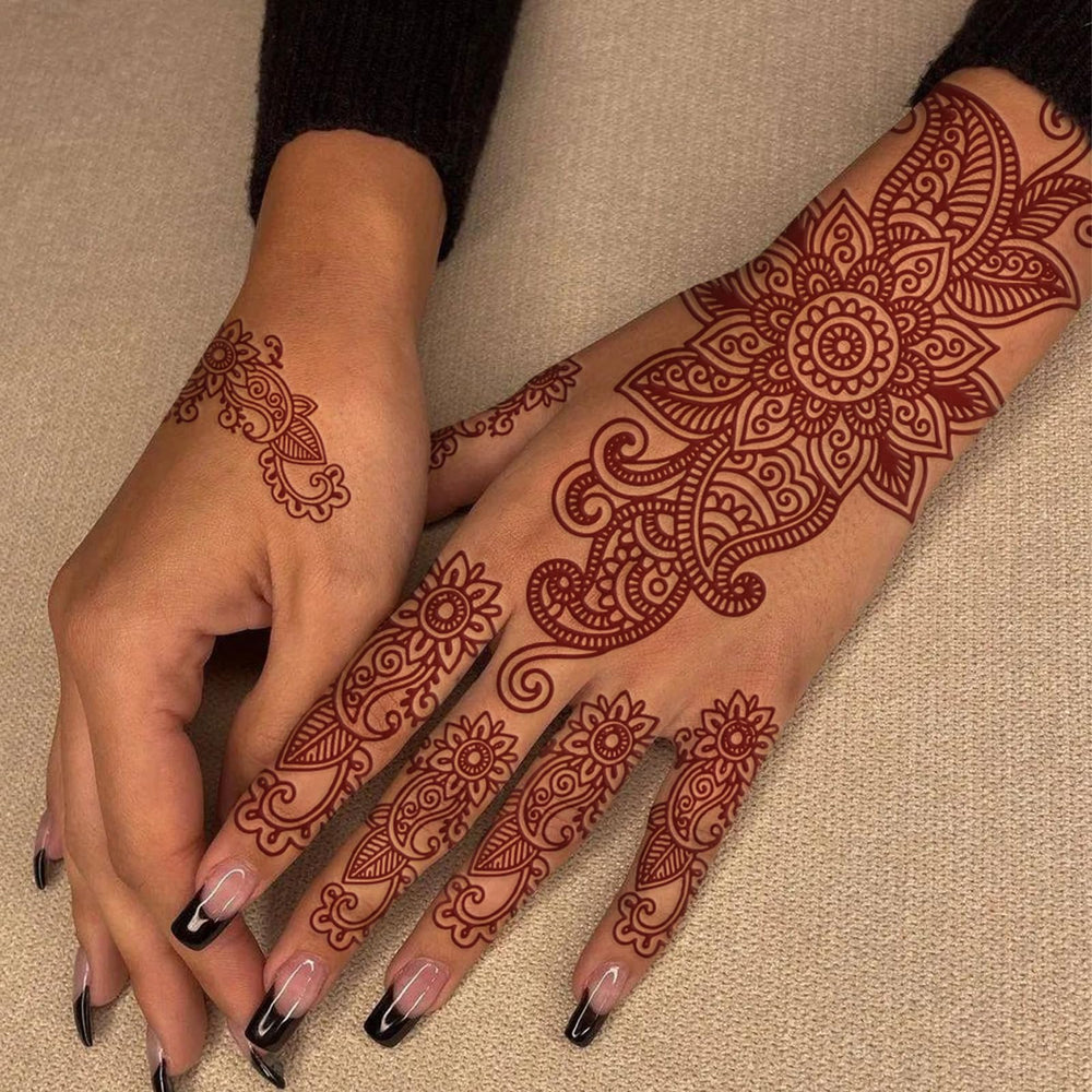 FUNTATTOO brown henna tattoo lace patterns display delicate mandala designs for beach looks