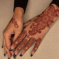FUNTATTOO brown henna tattoo lace patterns display delicate mandala designs for beach looks
