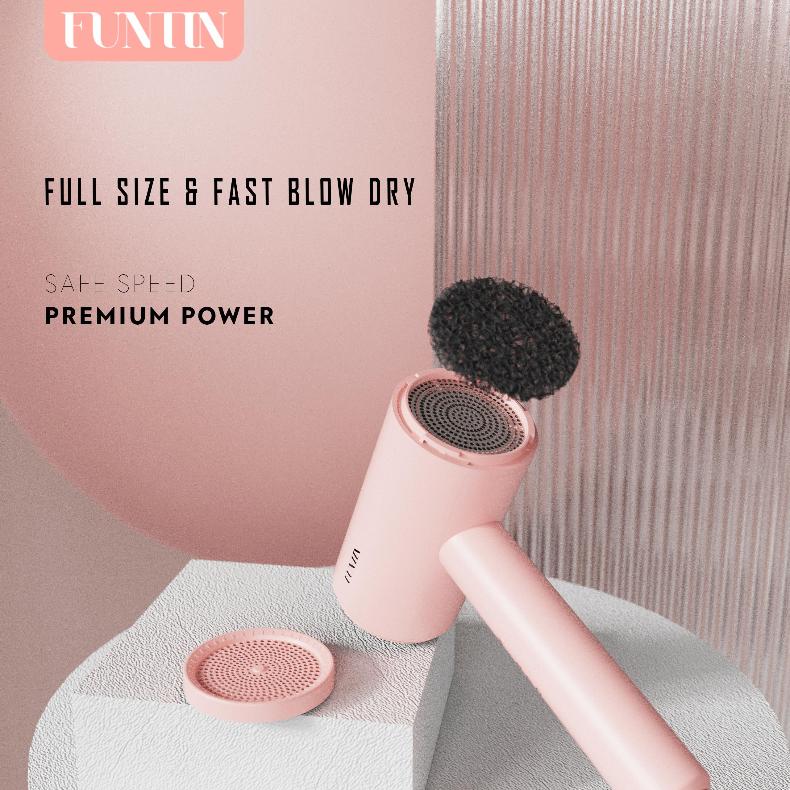 FUNTIN 1800W power delivers quick drying with controlled heat.