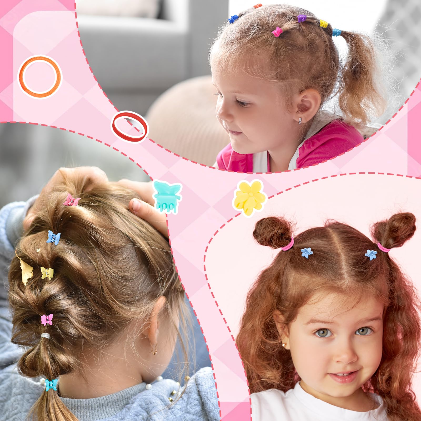Funtopia mini hair clips in butterfly and flower shapes add cute accents.