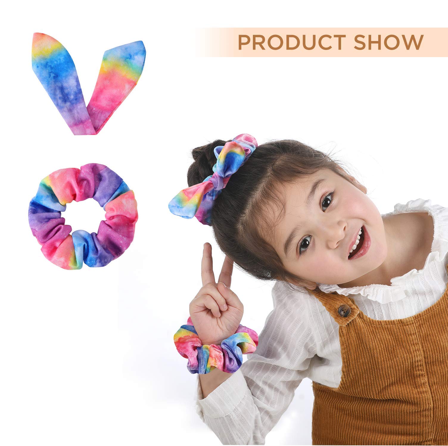 Funtopia rabbit ear scrunchies closeup shows soft fabric protecting hair during braids.