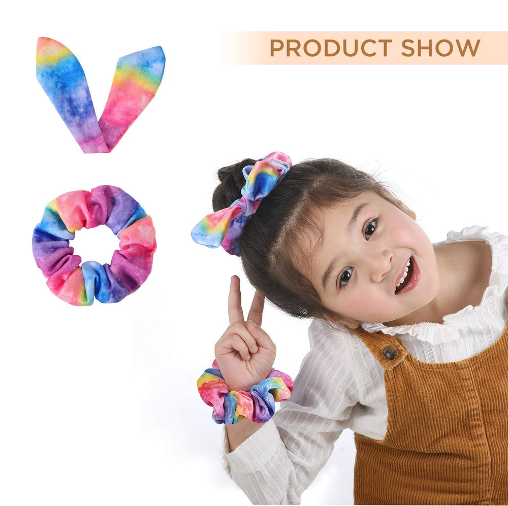 Funtopia rabbit ear scrunchies closeup shows soft fabric protecting hair during braids.