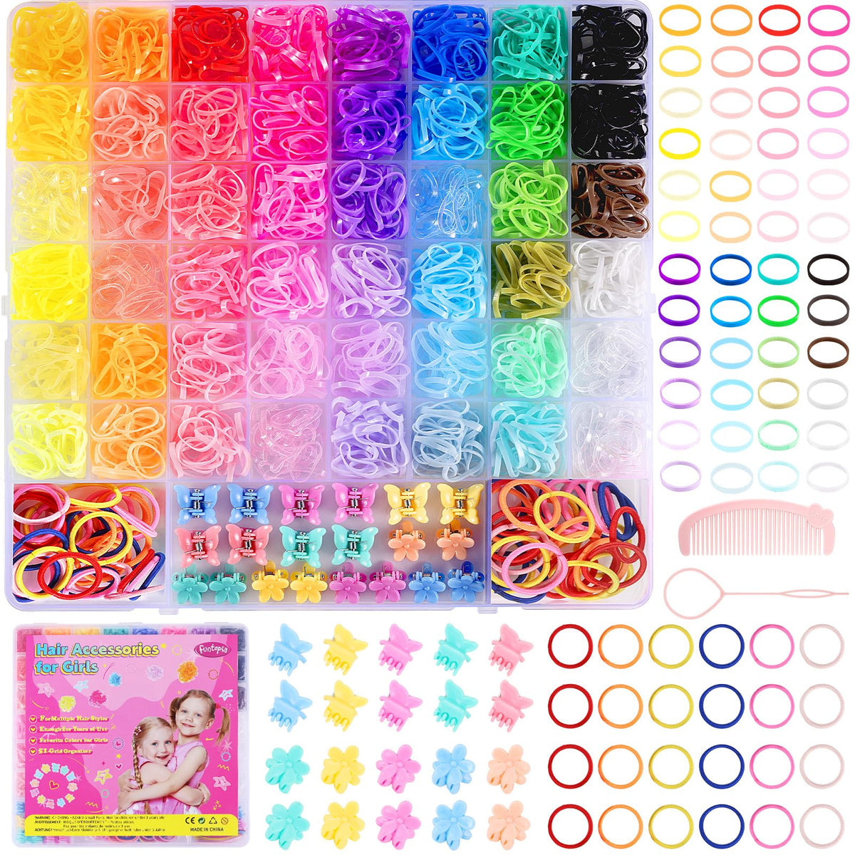 Funtopia rubber bands for hair in 46 colors for versatile styling options.