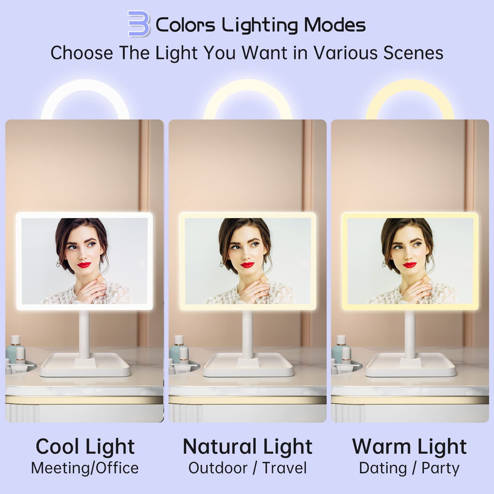 Funtouch 96 LED lights highlight details for precise makeup application.