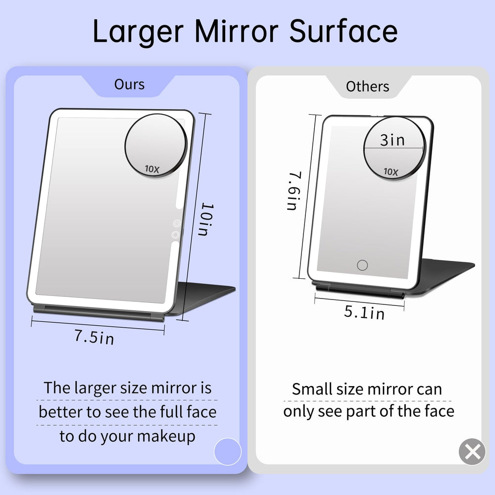 FUNTOUCH folding travel mirror 10x7.5 inch large surface for full-face view