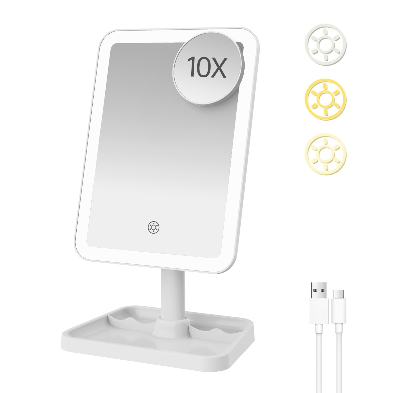 FUNTOUCH gift-ready lighted mirror with elegant white design.