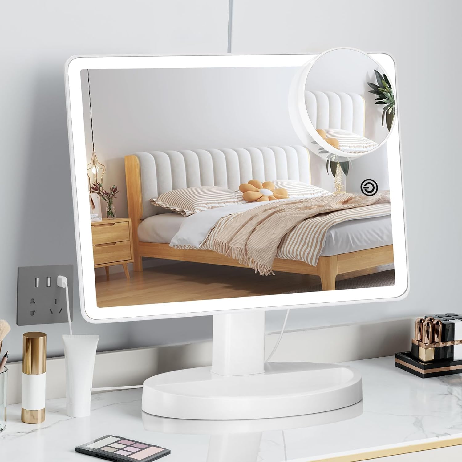 Funtouch large lighted makeup mirror with 88 LEDs for precise makeup.