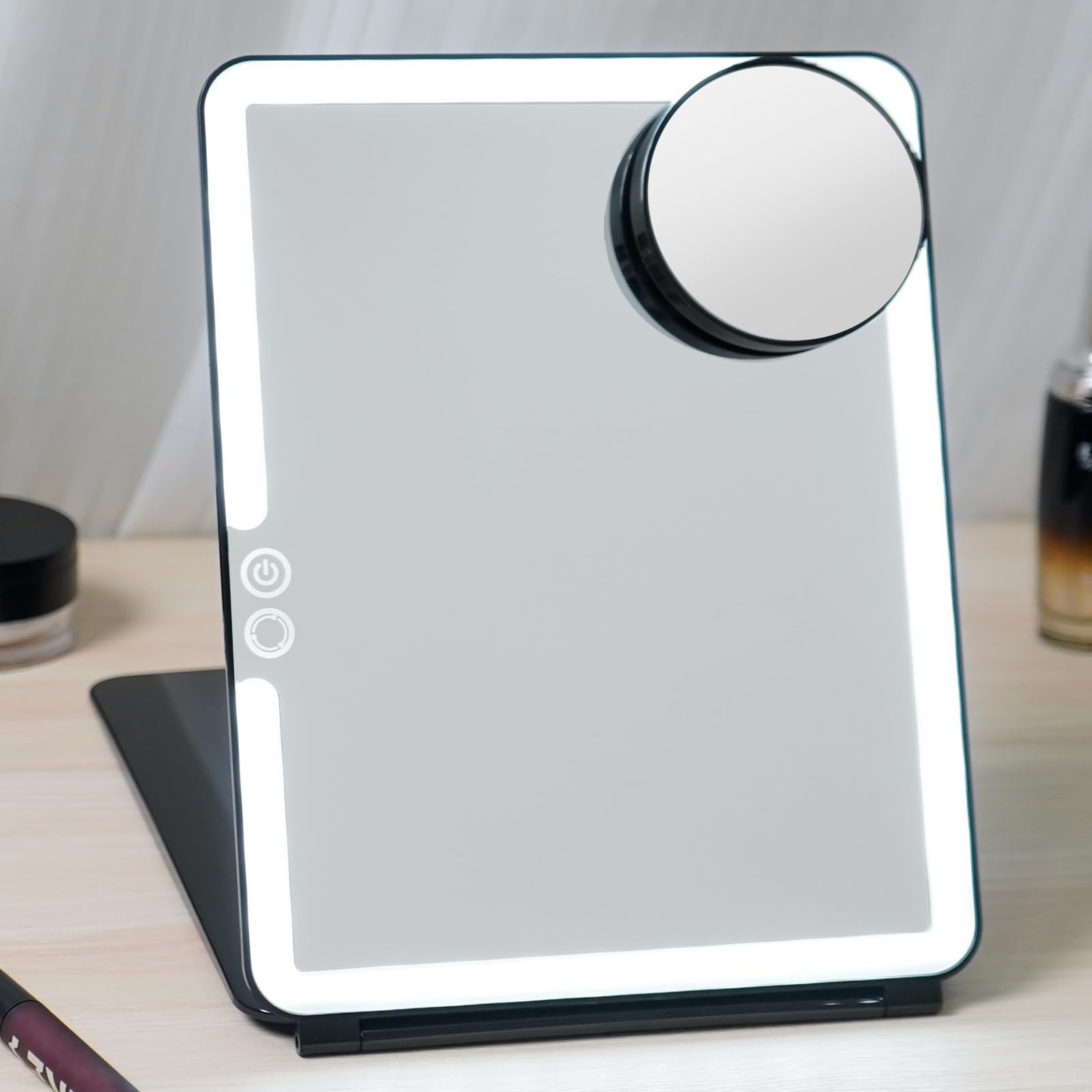 FUNTOUCH large 10x7.5 inch mirror shown up close for detailed makeup