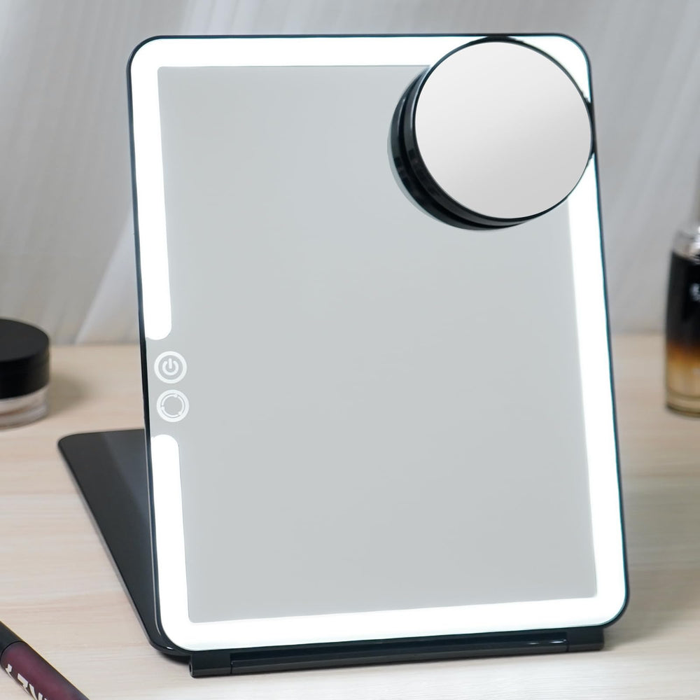FUNTOUCH large 10x7.5 inch mirror shown up close for detailed makeup