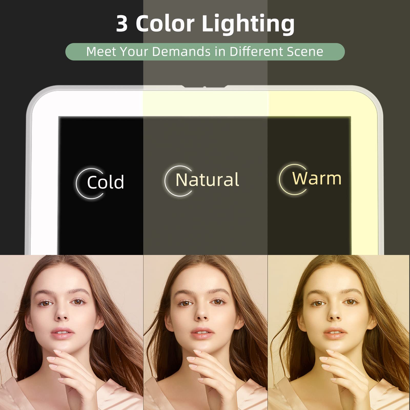 FUNTOUCH makeup mirror offers 3 color lights to adapt to scenes.