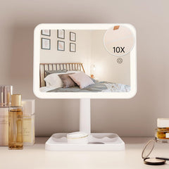FUNTOUCH rechargeable lighted mirror front view shows even lighting for precise makeup.