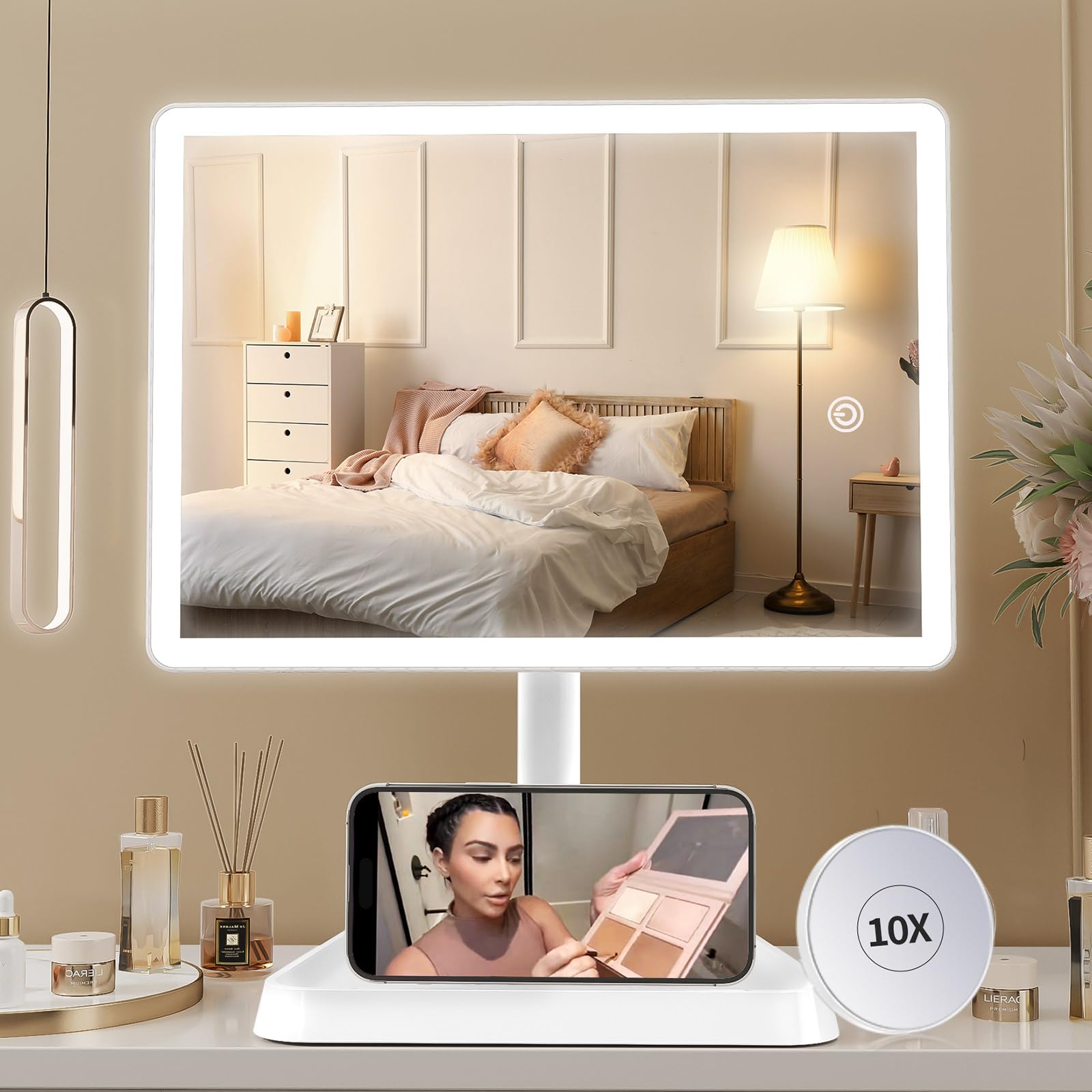 Funtouch rechargeable makeup mirror with lights offers a bright desk setup for daily makeup routines.