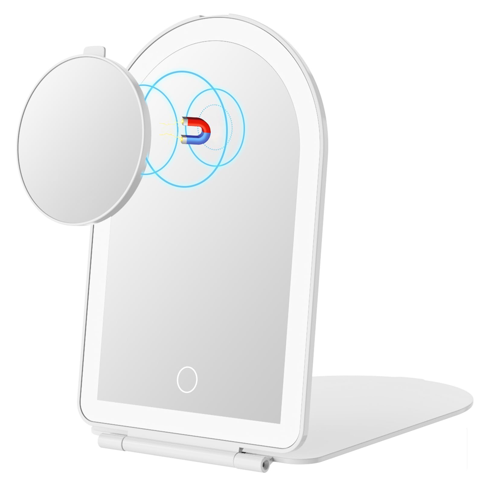 Funtouch recharge travel makeup mirror main view with integrated lights for on-the-go prep
