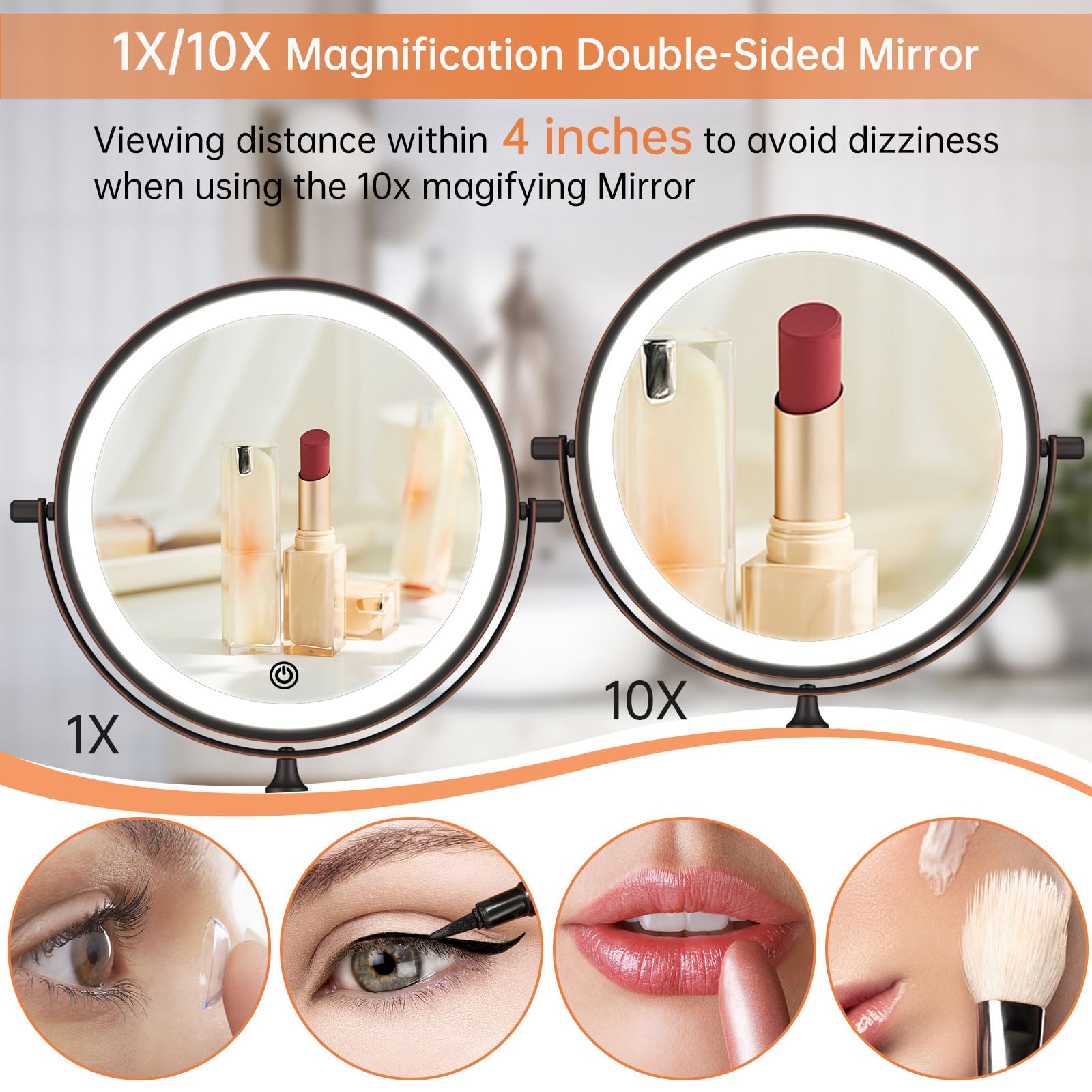 FUNTOUCH mirror with extended-arm design for space-saving placement.