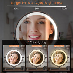 FUNTOUCH mirror with three-color lighting to preview makeup in different environments.