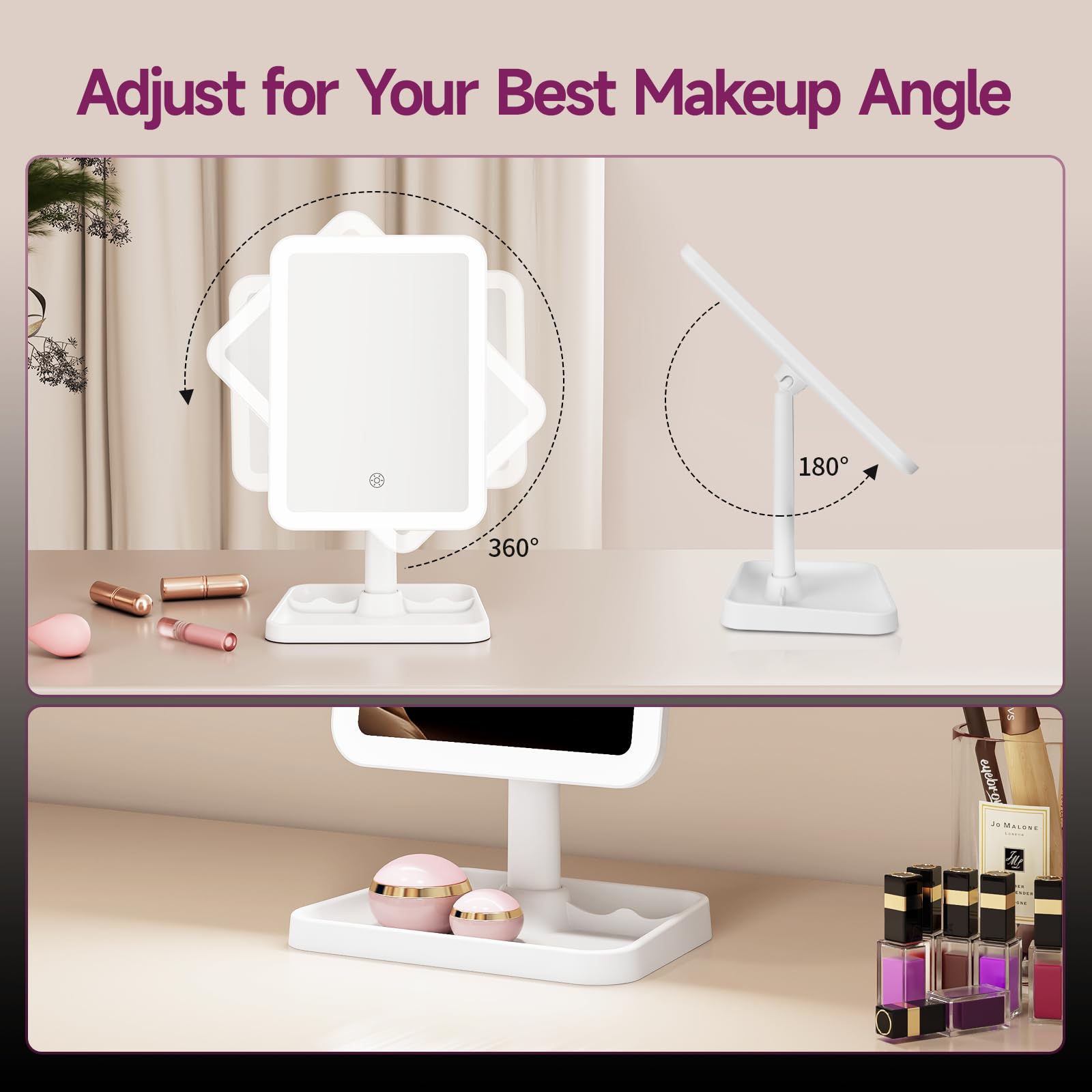 FUNTOUCH retractable base storage holds brushes and cosmetics on the base.