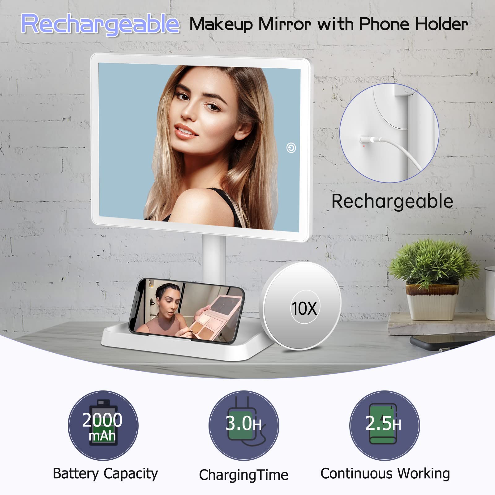 Funtouch three-color lighting enables warm, neutral, or cool tones for true color makeup.