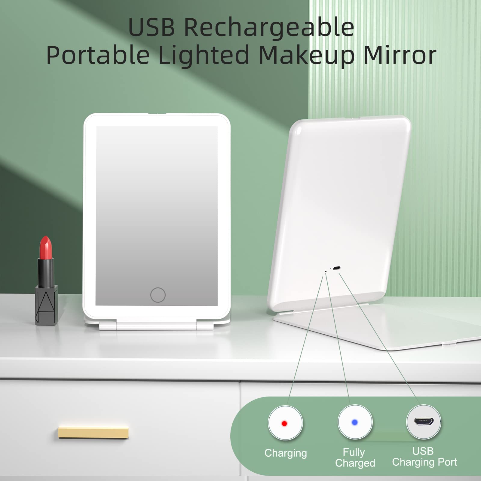 FUNTOUCH travel mirror folded compact fits small bags for easy portability.