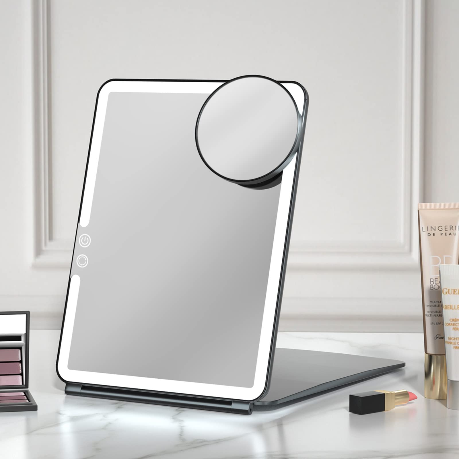 FUNTOUCH travel makeup mirror with 72 LEDs offers bright, even lighting on the go