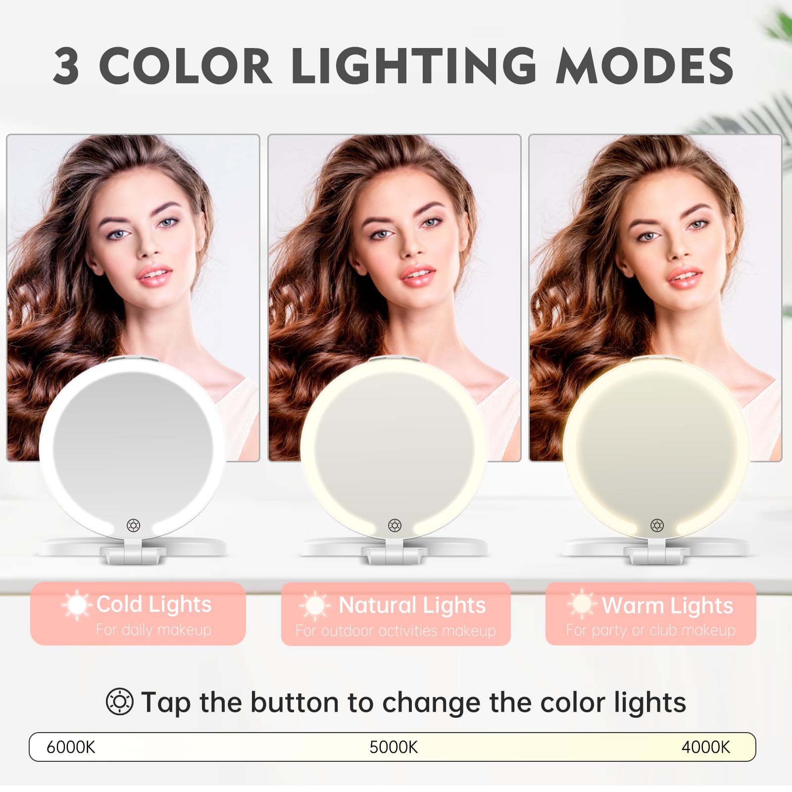 FUNTOUCH rechargeable mirror with 2000mAh battery for extended use.