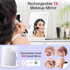 FUNTOUCH 1x/10x mirror with detachable magnifier for precise brow shaping.
