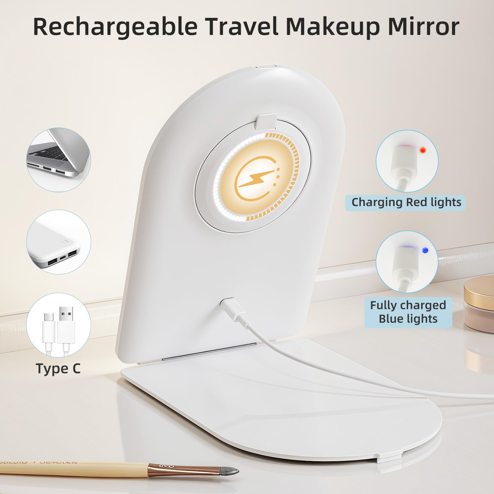 Funtouch travel mirror magnetic magnifier back storage for easy concealment