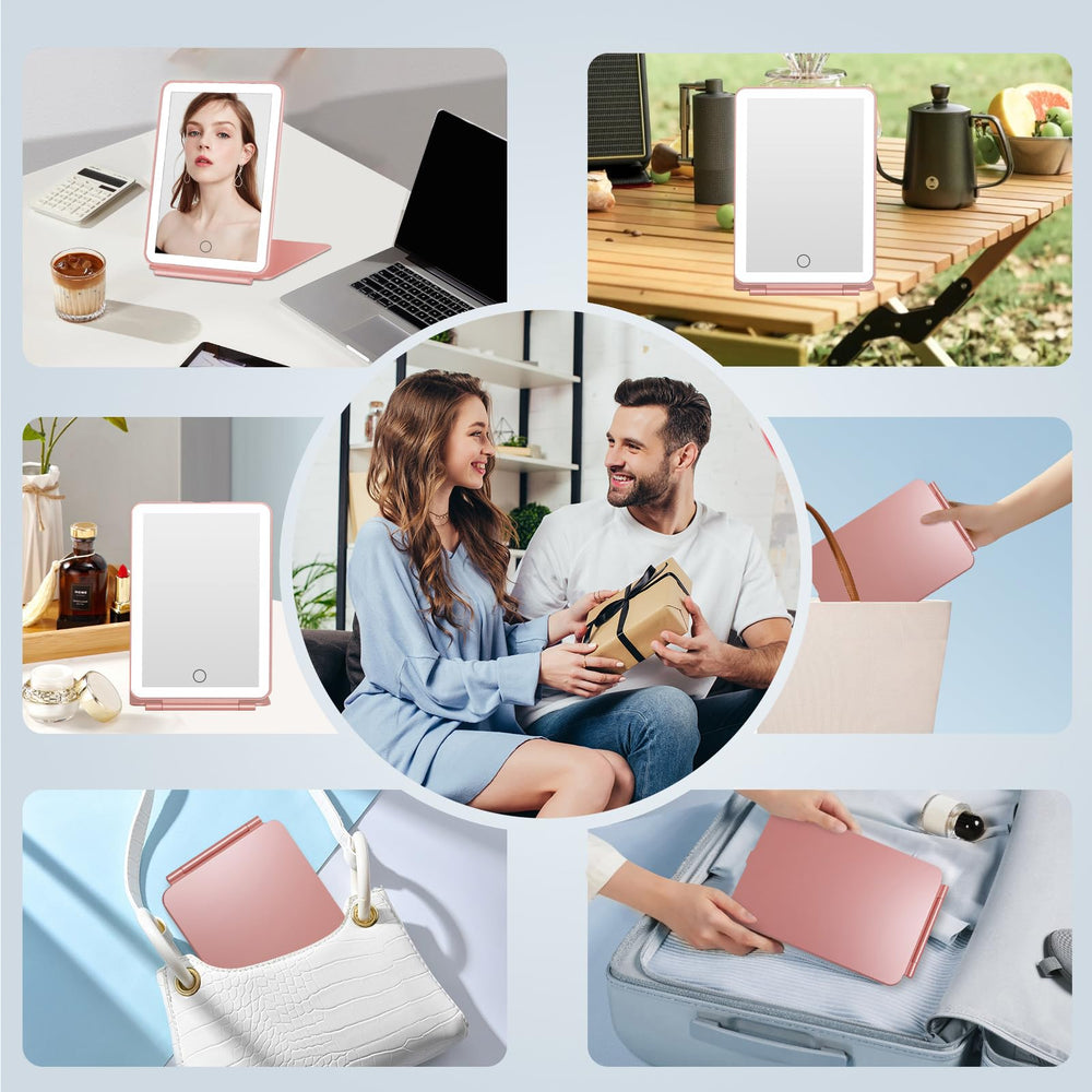 FUNTOUCH USB rechargeable mirror powers from a power bank during travel