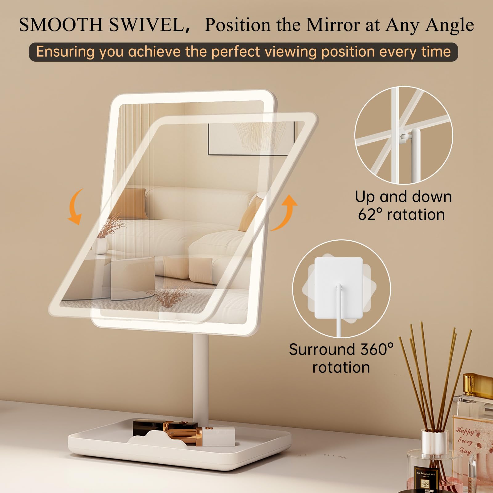 FUNTOUCH vanity mirror with phone holder keeps tutorials in view