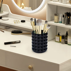 Funtygy acrylic makeup brush holder black round side view keeps counter organized and brushes in sight