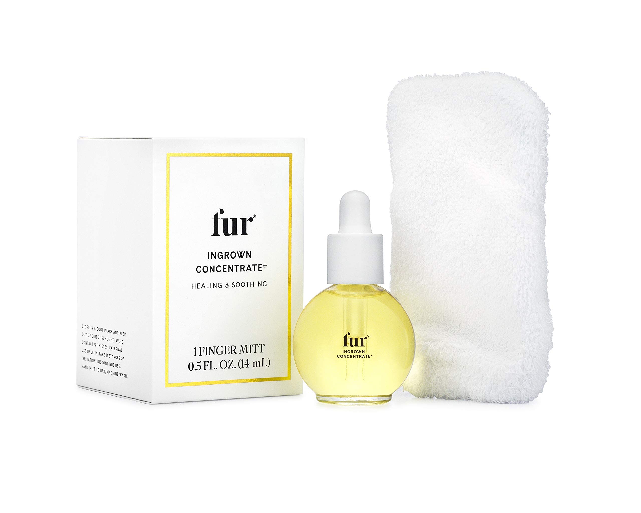 Fur Ingrown Concentrate packaging box spotlights phthalate-free formula for sensitive skin.