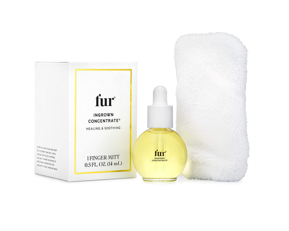 Fur Ingrown Concentrate packaging box spotlights phthalate-free formula for sensitive skin.