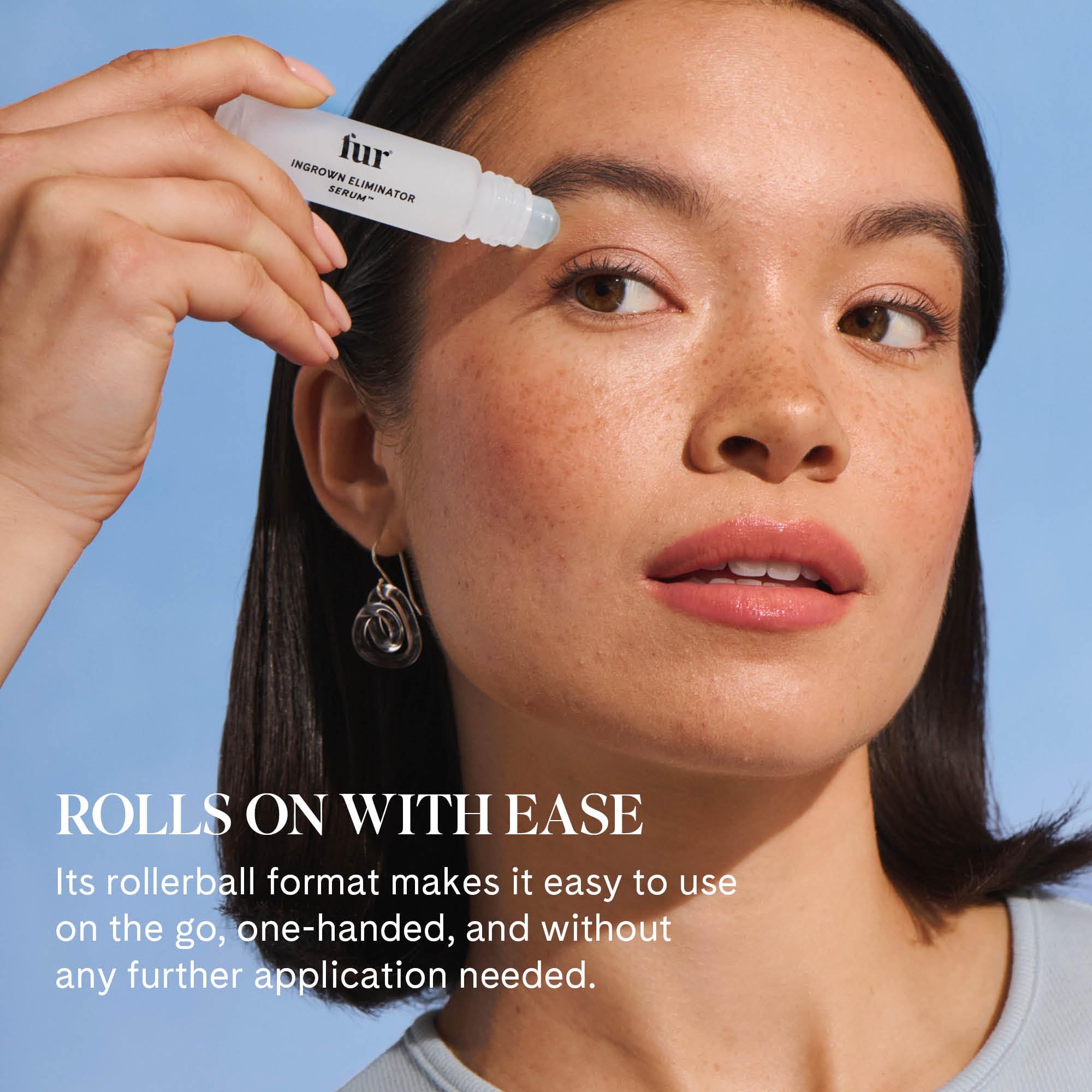 Fur Ingrown Eliminator Serum Rollerball on skin texture for smoother, treated areas.