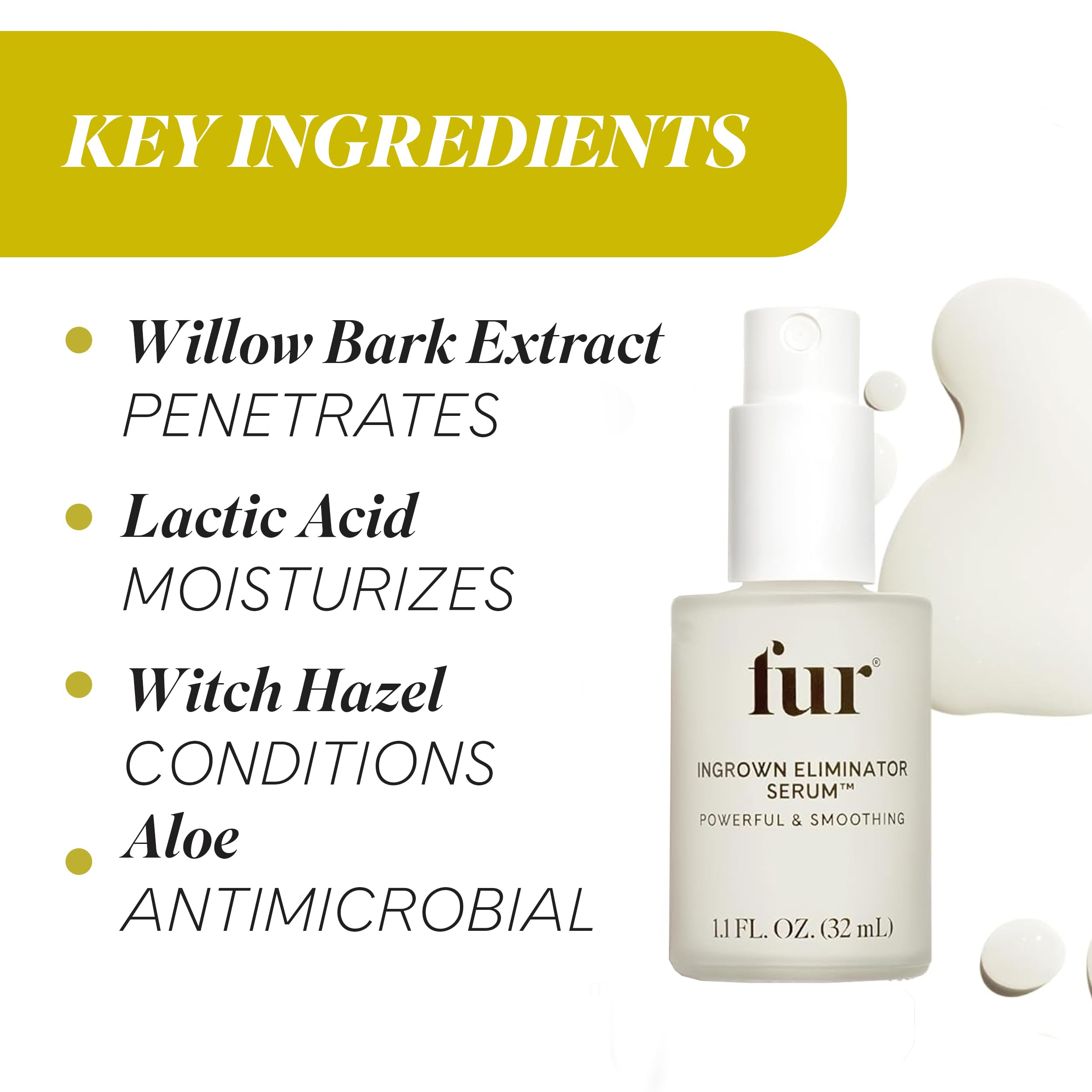 Fur Ingrown Eliminator Serum Witch Hazel visual emphasizes pore tightening.