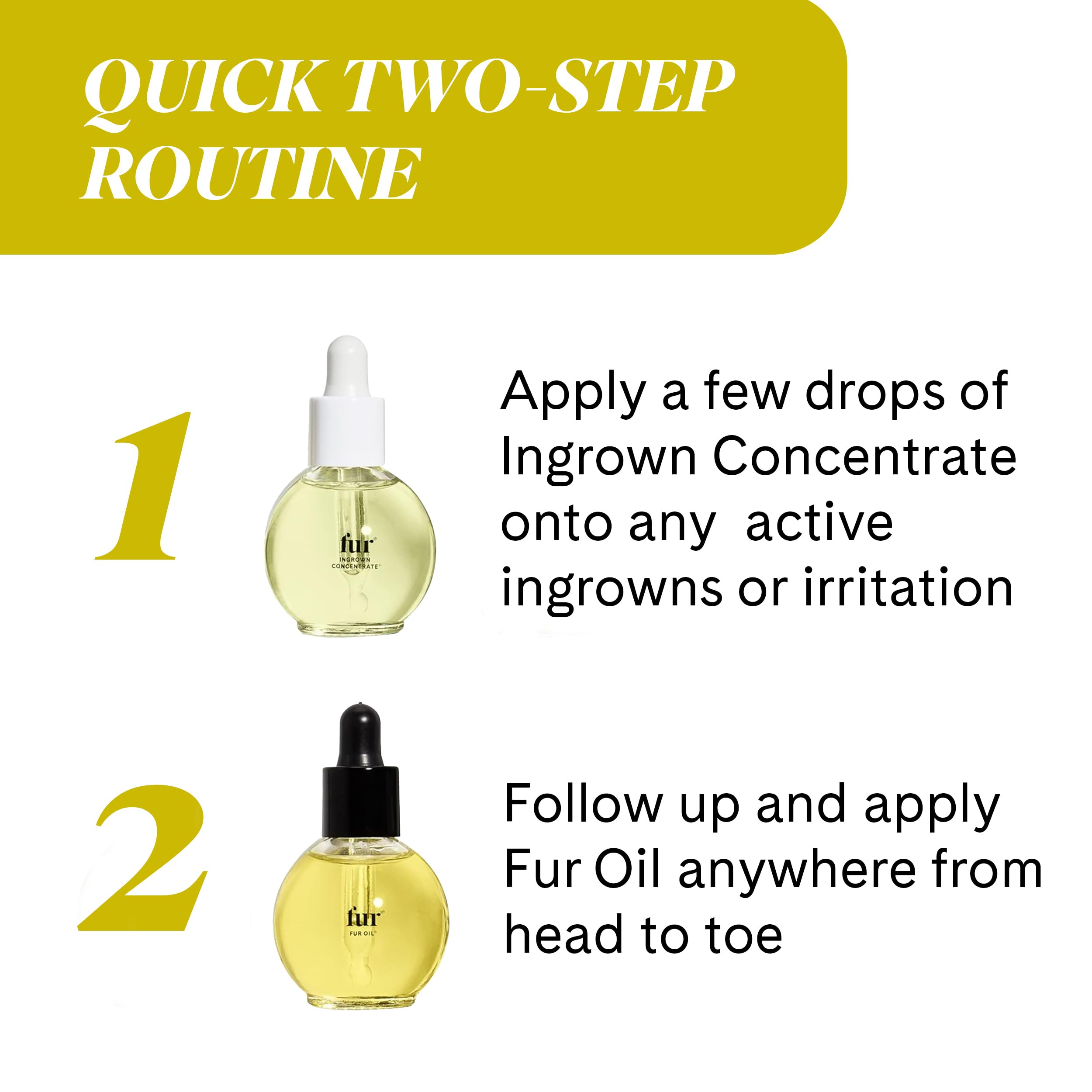 Fur Ingrown Hair Care Duo oil application on skin demonstrates non-greasy hydration