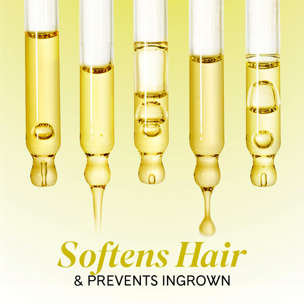 Fur Oil pubic-area-softening shows how the formula softens skin to help prevent ingrown hairs.